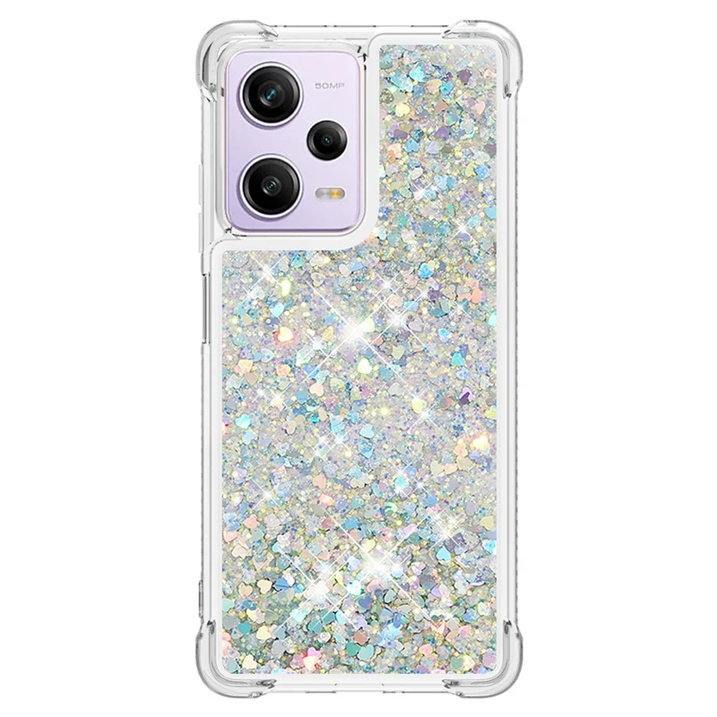 For Xiaomi Redmi Note 12 Pro 5G / Note 12 Pro Speed 5G / Poco X5 Pro 5G TPU Case Glitter Quicksand Shockproof Phone Back Cover - Silver / Hearts