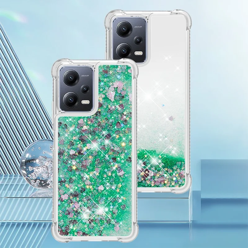 Para Xiaomi Redmi Note 12 5G (Global) / (Índia) / (China) / Poco X5 5G YB Quicksand Series-1 Anti-drop Phone TPU Case Phone Cover - Verde / Corações