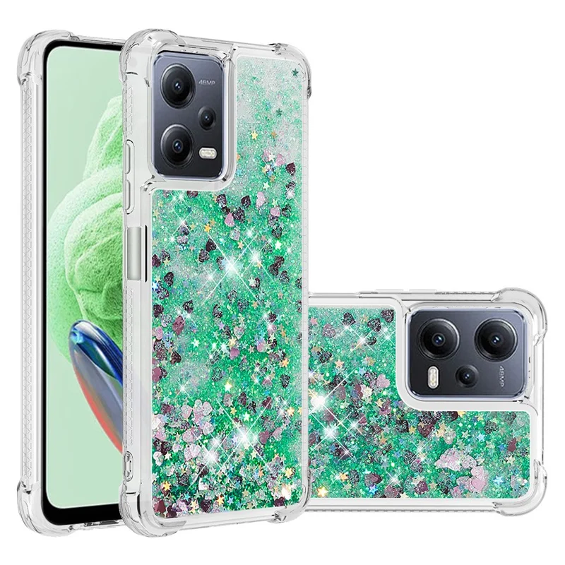 Para Xiaomi Redmi Note 12 5G (Global) / (Índia) / (China) / Poco X5 5G YB Quicksand Series-1 Anti-drop Phone TPU Case Phone Cover - Verde / Corações