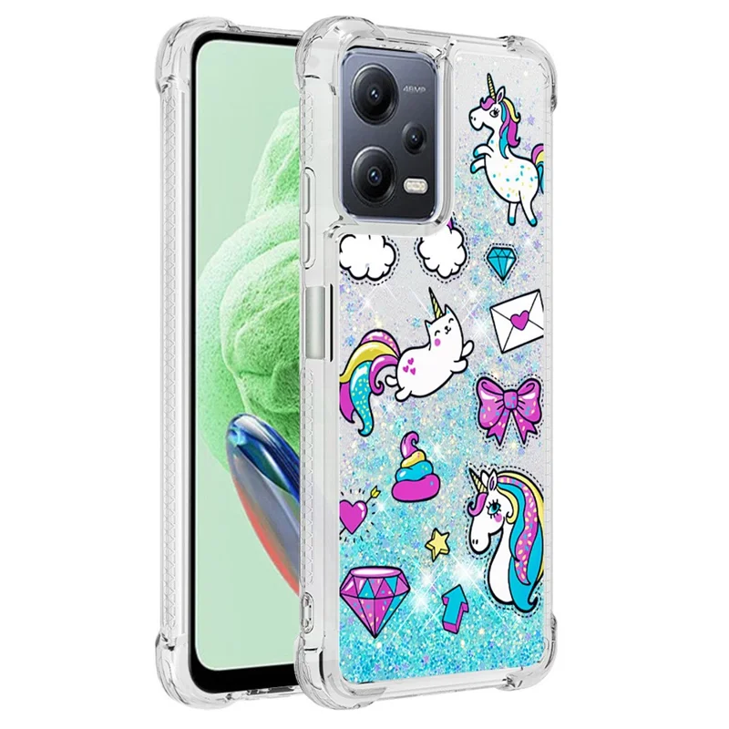 YB Quicksand Series-2 für Xiaomi Redmi Note 12 5G (Global) / (Indien) / (China) / Poco X5 5G Telefon TPU-Hülle Musteraufdruck Telefonabdeckung - Rainbow Horses