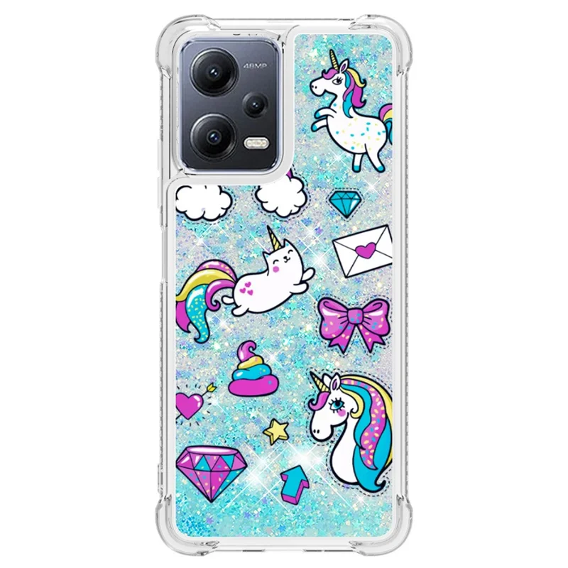 YB Quicksand Series-2 für Xiaomi Redmi Note 12 5G (Global) / (Indien) / (China) / Poco X5 5G Telefon TPU-Hülle Musteraufdruck Telefonabdeckung - Rainbow Horses