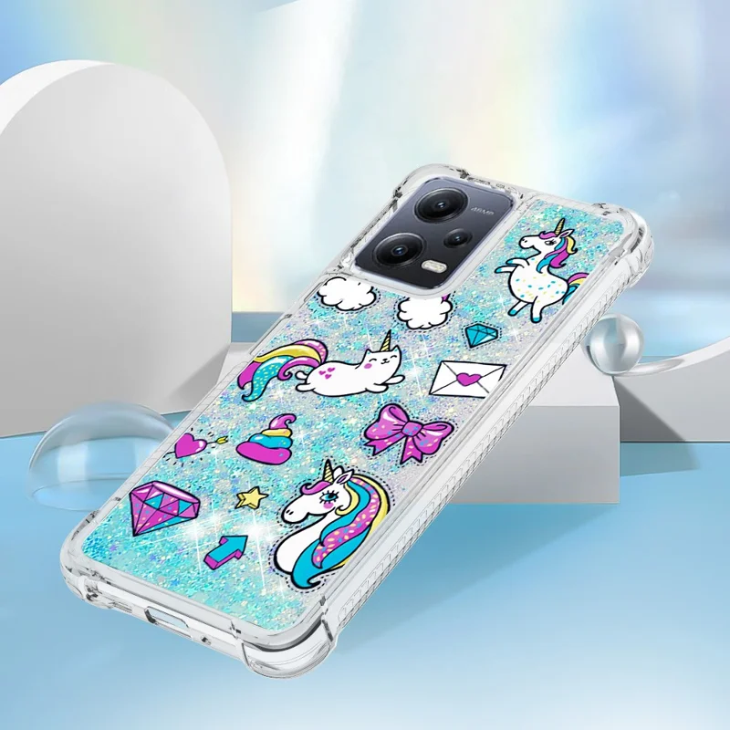 YB Quicksand Series-2 für Xiaomi Redmi Note 12 5G (Global) / (Indien) / (China) / Poco X5 5G Telefon TPU-Hülle Musteraufdruck Telefonabdeckung - Rainbow Horses