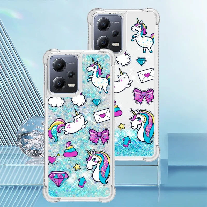 YB Quicksand Series-2 für Xiaomi Redmi Note 12 5G (Global) / (Indien) / (China) / Poco X5 5G Telefon TPU-Hülle Musteraufdruck Telefonabdeckung - Rainbow Horses