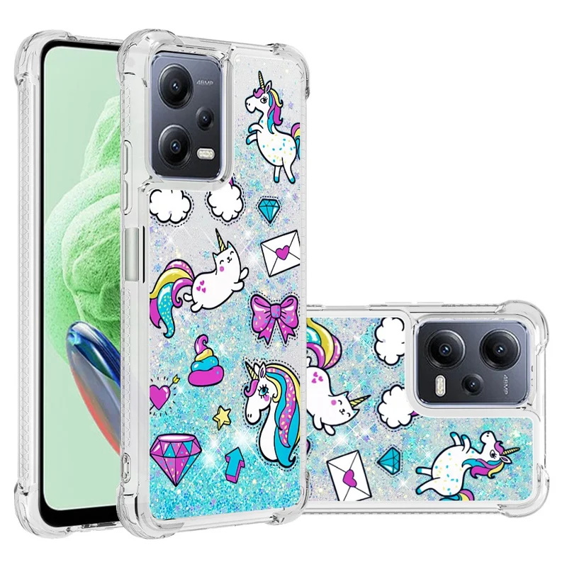 YB Quicksand Series-2 für Xiaomi Redmi Note 12 5G (Global) / (Indien) / (China) / Poco X5 5G Telefon TPU-Hülle Musteraufdruck Telefonabdeckung - Rainbow Horses