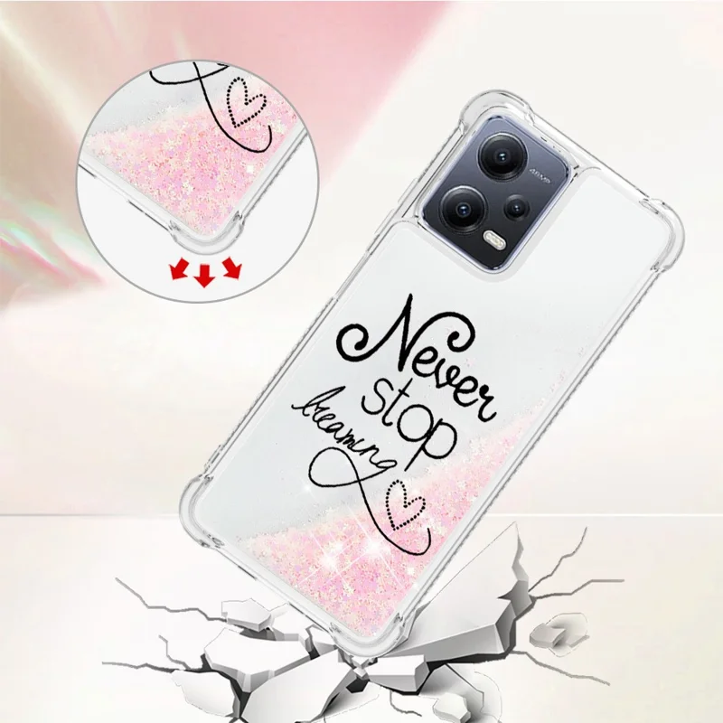 YB Quicksand Series-2 per Xiaomi Redmi Note 12 5G (Global) / (India) / (China) / Poco X5 5G Telefono Custodia TPU Stampa Disegni Custodia Telefono - Non Smettere di Sognare