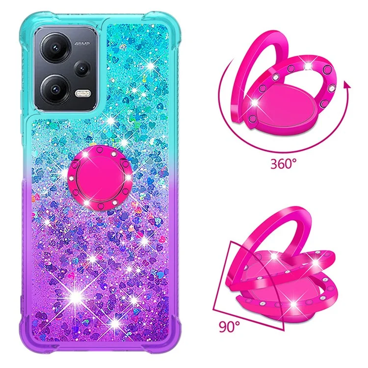 Pour Xiaomi Redmi Note 12 5G (Chine) / (Global) / Poco X5 5G YB Quicksand Series-8 Gradient Quicksand Ring Kickstand TPU Cover - Bleu Ciel / Violet