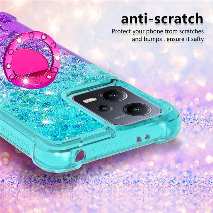 Pour Xiaomi Redmi Note 12 5G (Chine) / (Global) / Poco X5 5G YB Quicksand Series-8 Gradient Quicksand Ring Kickstand TPU Cover - Bleu Ciel / Violet