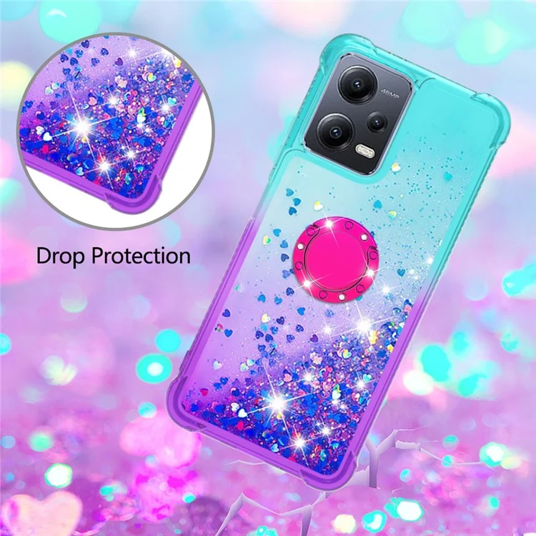 Pour Xiaomi Redmi Note 12 5G (Chine) / (Global) / Poco X5 5G YB Quicksand Series-8 Gradient Quicksand Ring Kickstand TPU Cover - Bleu Ciel / Violet