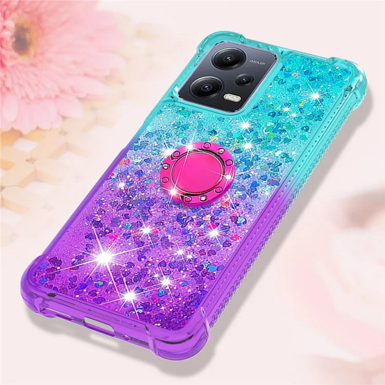 Pour Xiaomi Redmi Note 12 5G (Chine) / (Global) / Poco X5 5G YB Quicksand Series-8 Gradient Quicksand Ring Kickstand TPU Cover - Bleu Ciel / Violet