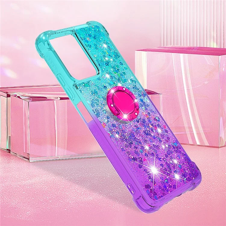Pour Xiaomi Redmi Note 12 5G (Chine) / (Global) / Poco X5 5G YB Quicksand Series-8 Gradient Quicksand Ring Kickstand TPU Cover - Bleu Ciel / Violet