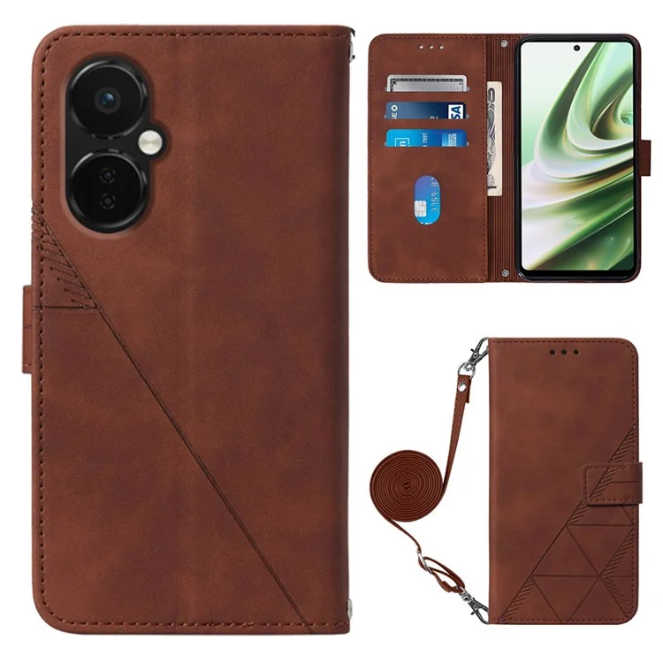 For OnePlus Nord CE 3 Lite 5G / Nord N30 5G Leather Case with Shoulder Strap Wallet Stand Phone Cover - Brown
