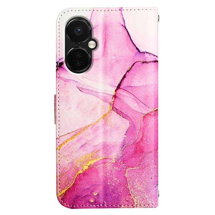 For OnePlus Nord CE 3 Lite 5G / Nord N30 5G Case with Strap Marble Pattern Leather Phone Cover Card Holder - Pink / Purple / Gold 001
