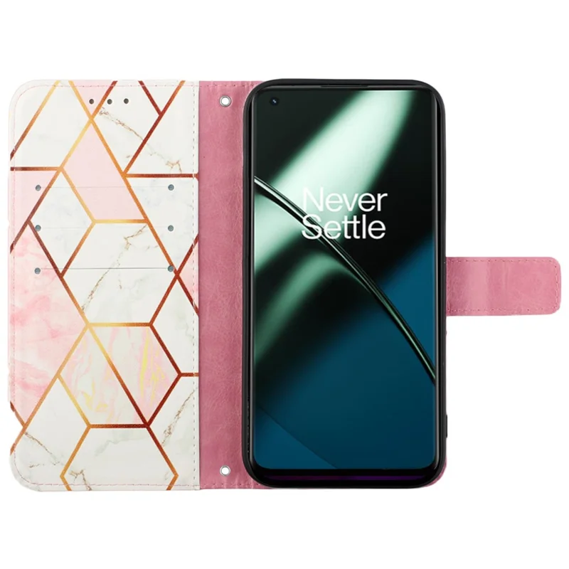 For OnePlus Nord CE 3 Lite 5G / Nord N30 5G Case with Strap Marble Pattern Leather Phone Cover Card Holder - Pink / White 002