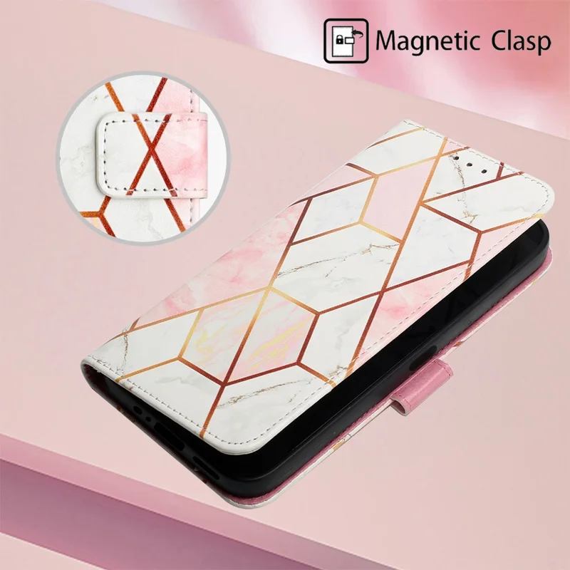 For OnePlus Nord CE 3 Lite 5G / Nord N30 5G Case with Strap Marble Pattern Leather Phone Cover Card Holder - Pink / White 002