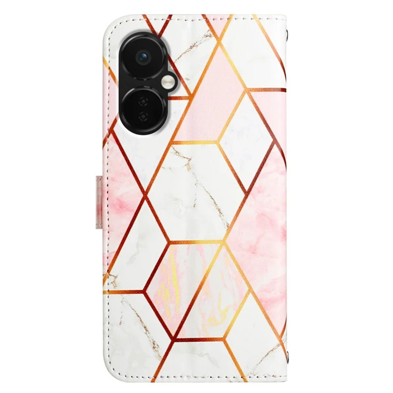 For OnePlus Nord CE 3 Lite 5G / Nord N30 5G Case with Strap Marble Pattern Leather Phone Cover Card Holder - Pink / White 002