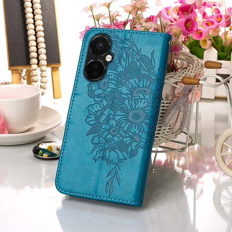 For OnePlus Nord CE 3 Lite 5G / Nord N30 5G Wallet Case with Wrist Strap Butterfly Imprint Leather Phone Cover - Blue
