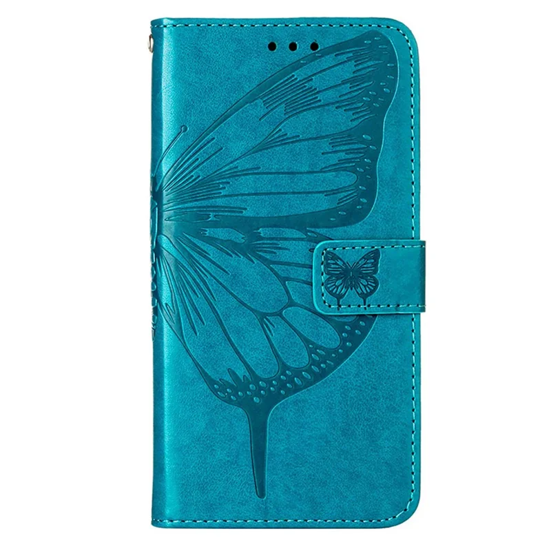 For OnePlus Nord CE 3 Lite 5G / Nord N30 5G Wallet Case with Wrist Strap Butterfly Imprint Leather Phone Cover - Blue