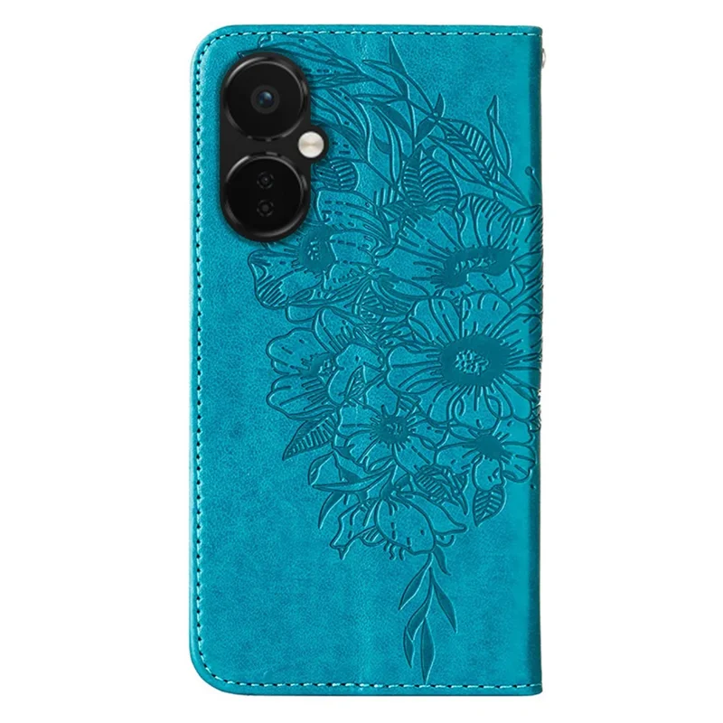 For OnePlus Nord CE 3 Lite 5G / Nord N30 5G Wallet Case with Wrist Strap Butterfly Imprint Leather Phone Cover - Blue