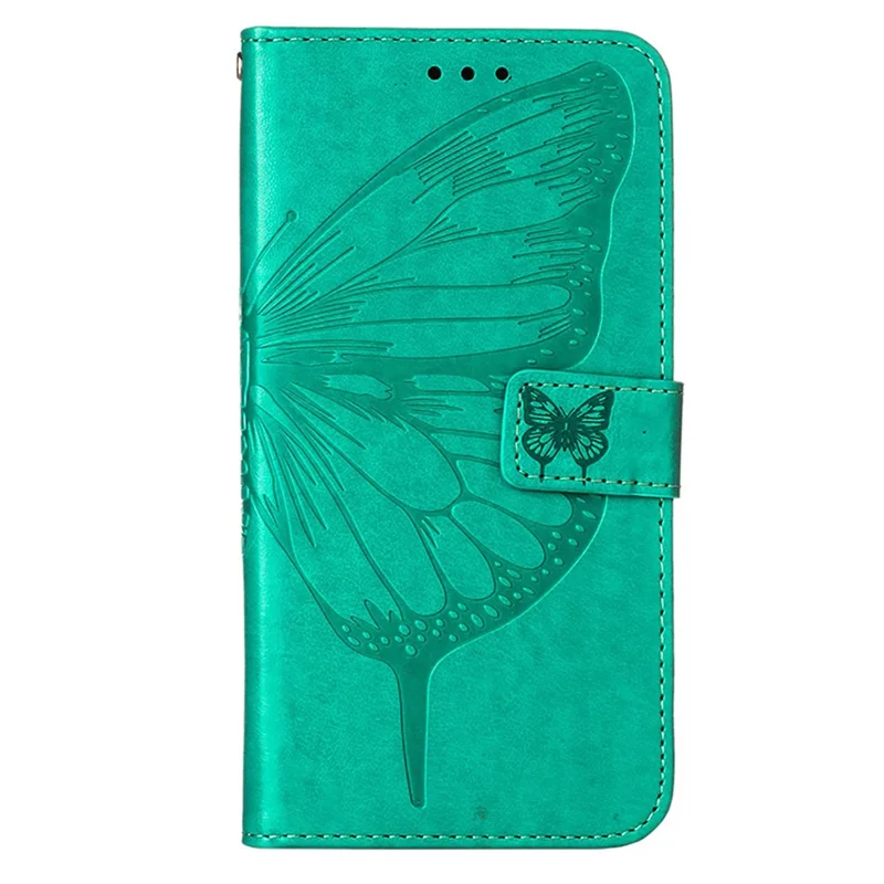 For OnePlus Nord CE 3 Lite 5G / Nord N30 5G Wallet Case with Wrist Strap Butterfly Imprint Leather Phone Cover - Green
