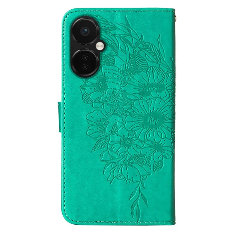 For OnePlus Nord CE 3 Lite 5G / Nord N30 5G Wallet Case with Wrist Strap Butterfly Imprint Leather Phone Cover - Green