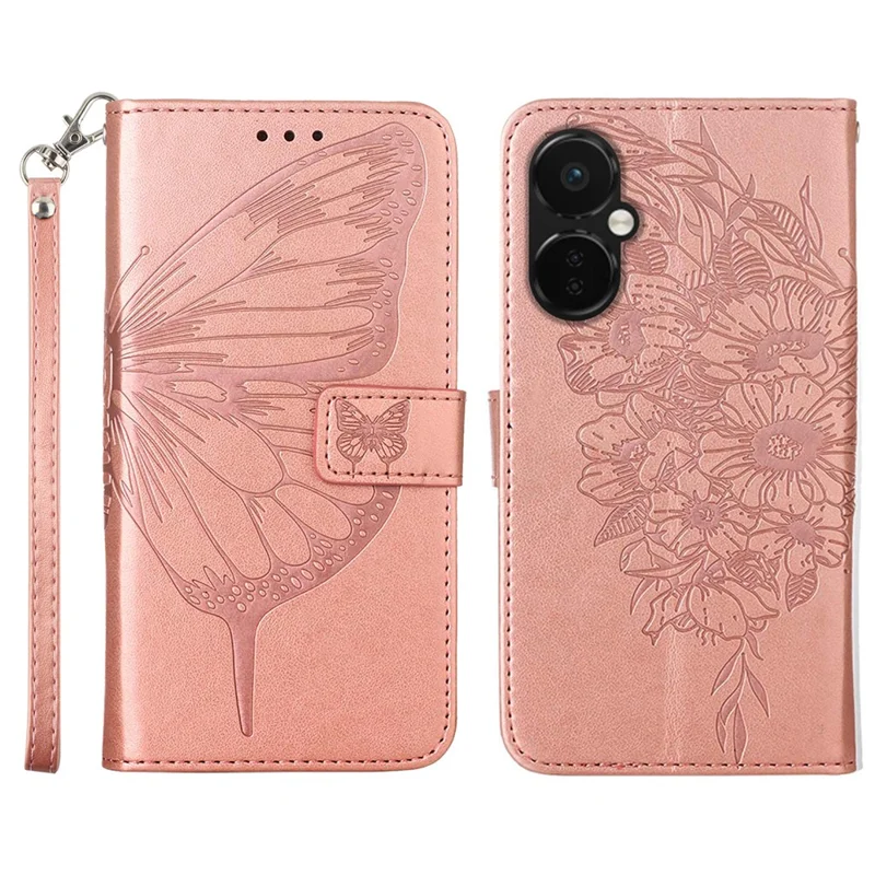 YB Imprinting Series-4 Handyhülle für OnePlus Nord CE 3 Lite 5G / Nord N30 5G PU-Leder-Cover mit Prägung, sturzsichere Brieftaschenhülle - Roségold