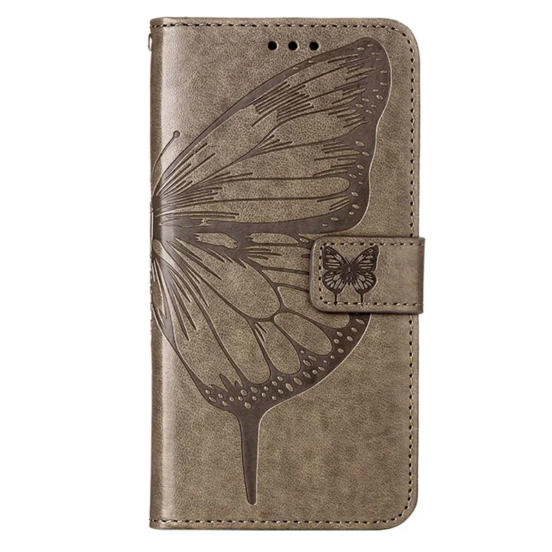 For OnePlus Nord CE 3 Lite 5G / Nord N30 5G Wallet Case with Wrist Strap Butterfly Imprint Leather Phone Cover - Grey