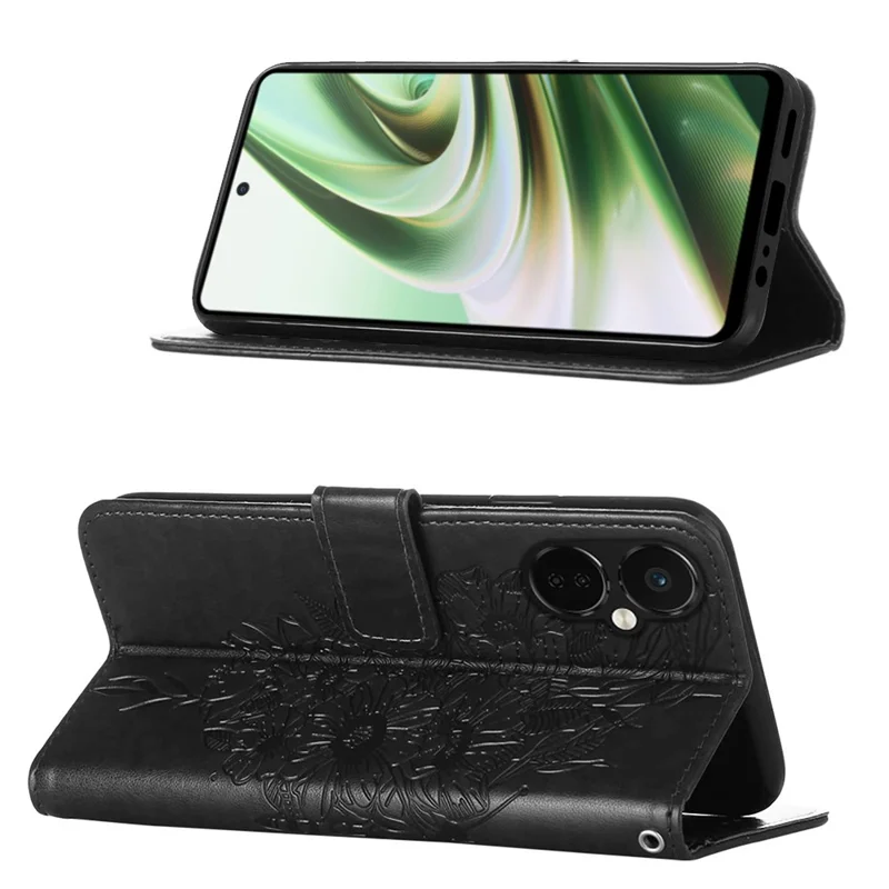 Série d'impression YB-4 Étui pour téléphone OnePlus Nord CE 3 Lite 5G / Nord N30 5G Étui en cuir PU imprimé Étui portefeuille anti-chute - Noir