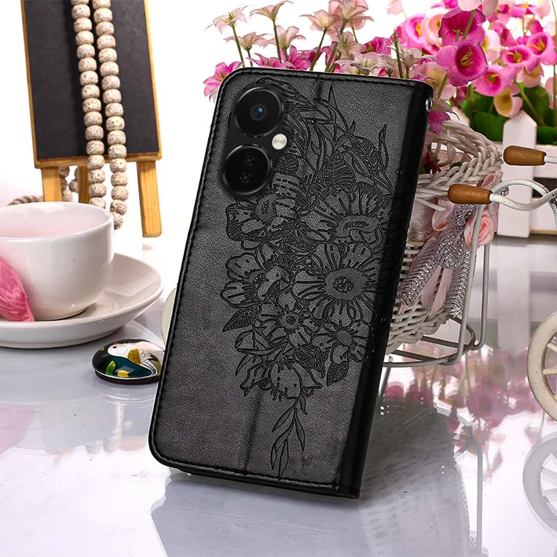 Série d'impression YB-4 Étui pour téléphone OnePlus Nord CE 3 Lite 5G / Nord N30 5G Étui en cuir PU imprimé Étui portefeuille anti-chute - Noir
