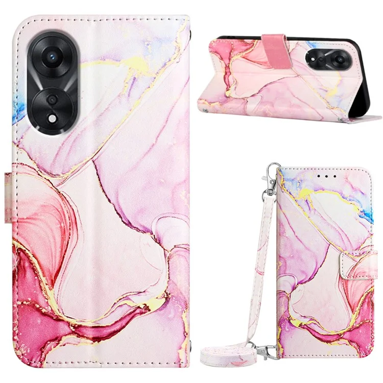 Para Oppo A78 5G / A58 5G YB Pattern Printing Leather Series-6 Phone Shell Wallet Case Leather Flip Cover - Oro Rosa LS005
