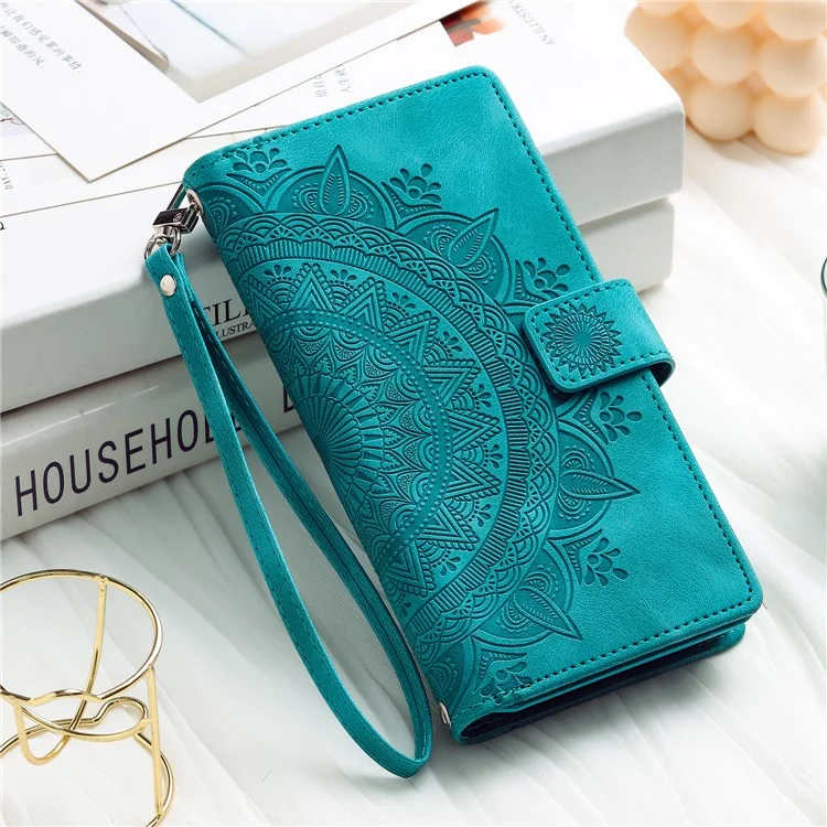 Leather Flip Cover for Samsung Galaxy A24 4G (162.1 x 77.6 x 8.3mm) Mandala Flower Pattern Wallet Phone Case - Green