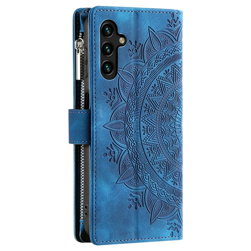 Leather Flip Cover for Samsung Galaxy A24 4G (162.1 x 77.6 x 8.3mm) Mandala Flower Pattern Wallet Phone Case - Blue