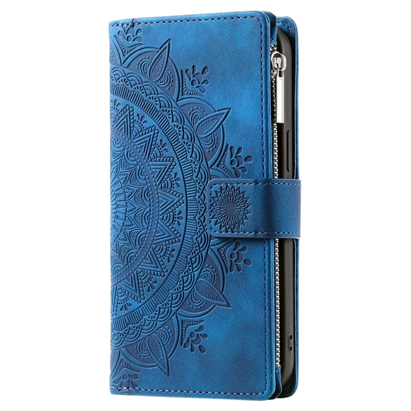 Leather Flip Cover for Samsung Galaxy A24 4G (162.1 x 77.6 x 8.3mm) Mandala Flower Pattern Wallet Phone Case - Blue