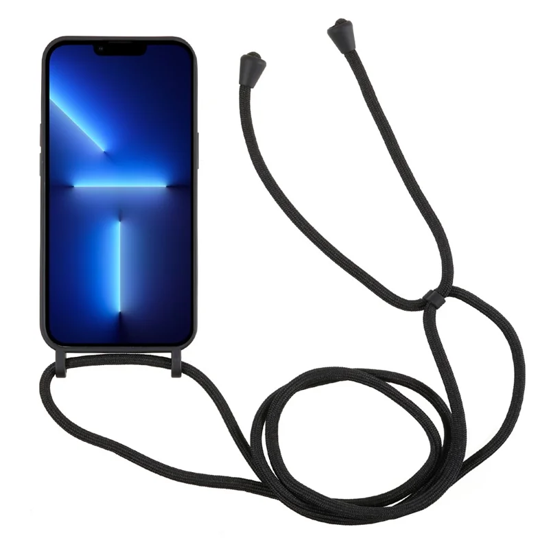 Liquid Silicone Case for iPhone 13 Pro Max 6.7 inch Anti-Drop Protective Phone Cover with Card Slot, Strap - Black