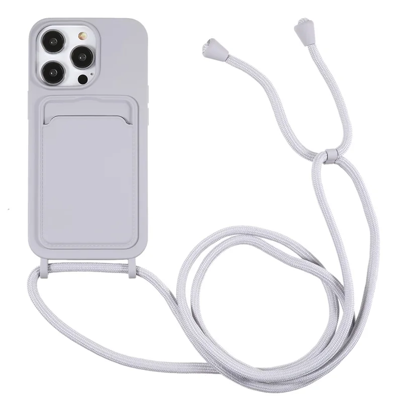 Liquid Silicone Case for iPhone 13 Pro Max 6.7 inch Anti-Drop Protective Phone Cover with Card Slot, Strap - Grey