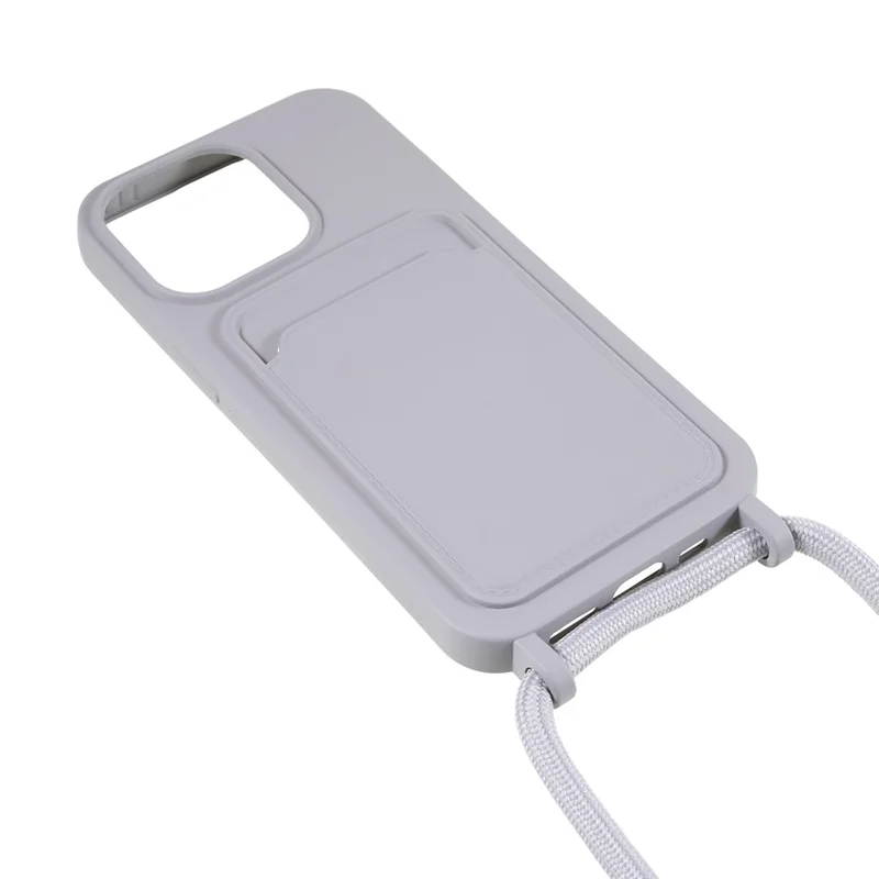 Liquid Silicone Case for iPhone 13 Pro Max 6.7 inch Anti-Drop Protective Phone Cover with Card Slot, Strap - Grey