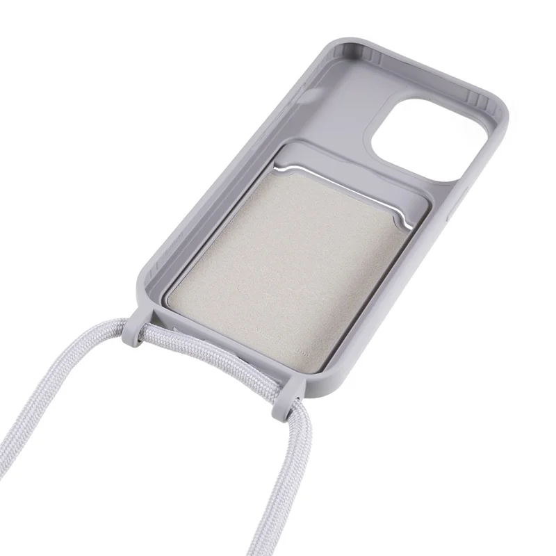 Liquid Silicone Case for iPhone 13 Pro Max 6.7 inch Anti-Drop Protective Phone Cover with Card Slot, Strap - Grey
