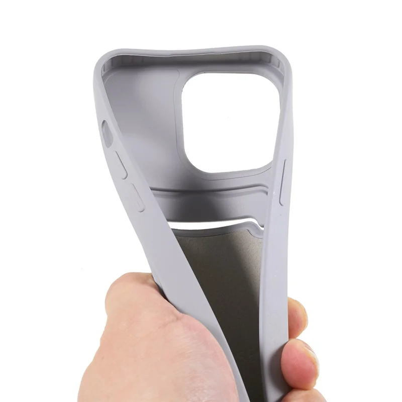 Liquid Silicone Case for iPhone 13 Pro Max 6.7 inch Anti-Drop Protective Phone Cover with Card Slot, Strap - Grey