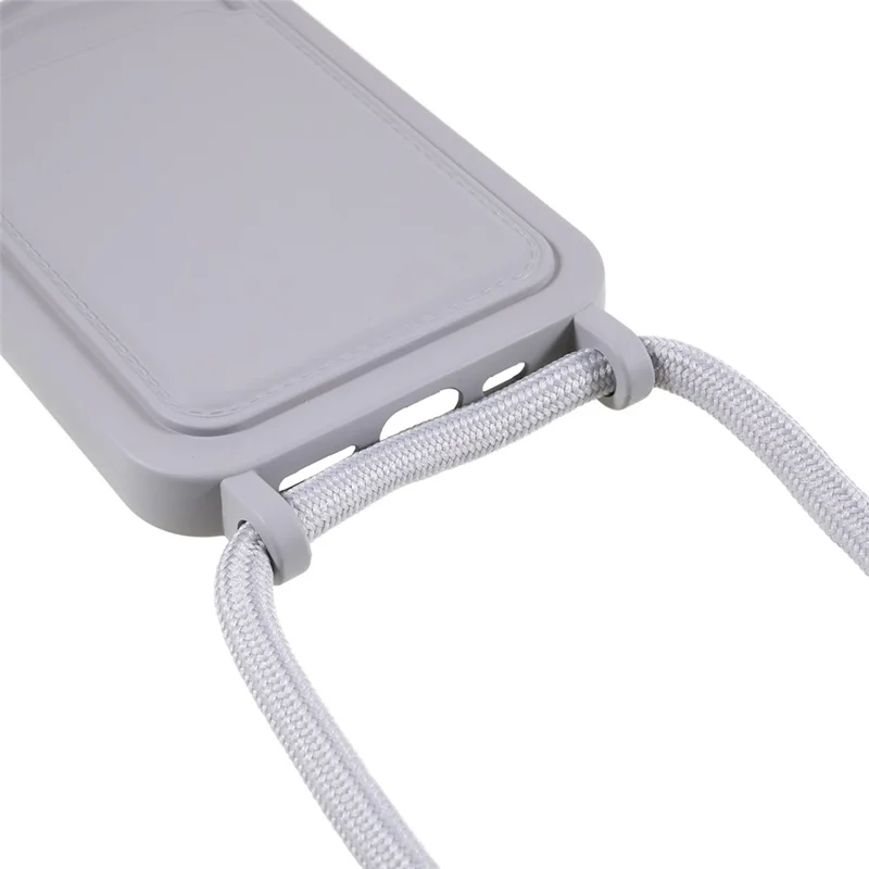 Liquid Silicone Case for iPhone 13 Pro Max 6.7 inch Anti-Drop Protective Phone Cover with Card Slot, Strap - Grey