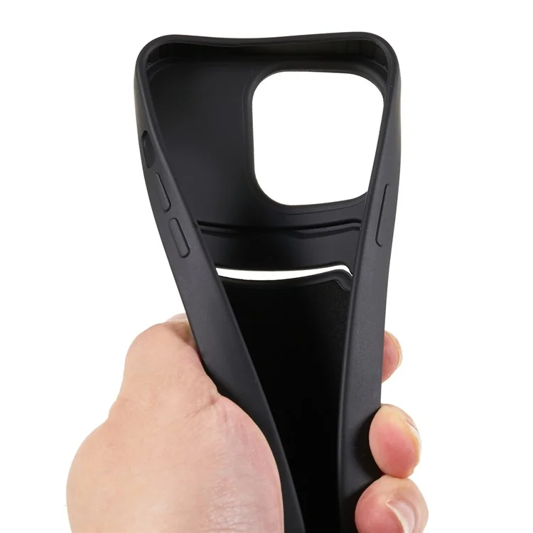 Phone Case for iPhone 14 Pro Liquid Silicone Cover Anti-Scratch Shockproof Case with Card Slot, Strap - Black
