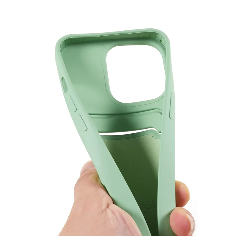 Shockproof Case for iPhone 14 Pro Max Liquid Silicone Cover Anti-Drop Phone Case with Card Slot, Strap - Light Green