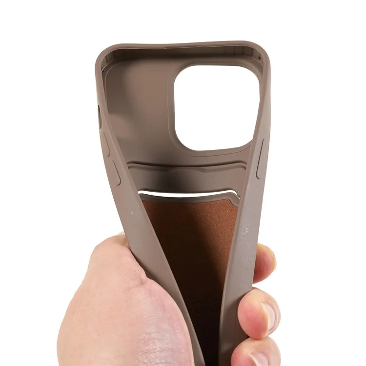 Shockproof Case for iPhone 14 Pro Max Liquid Silicone Cover Anti-Drop Phone Case with Card Slot, Strap - Coffee