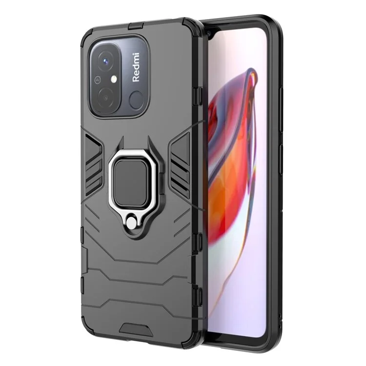 For Xiaomi Poco C55 4G / Redmi 11A 4G / 12C 4G Ring Holder Kickstand Phone Case TPU+PC Cover - Black