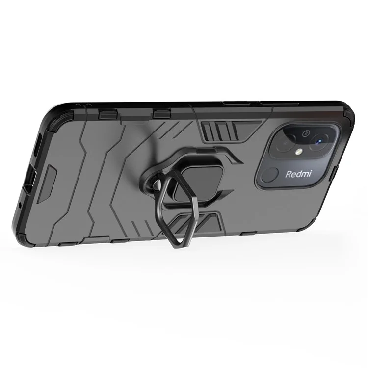 For Xiaomi Poco C55 4G / Redmi 11A 4G / 12C 4G Ring Holder Kickstand Phone Case TPU+PC Cover - Black