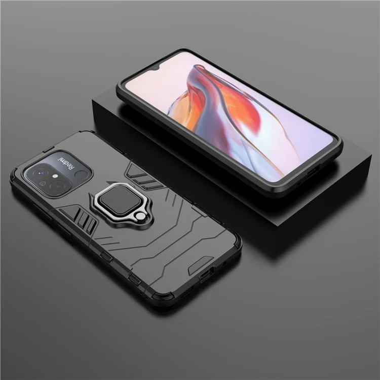 For Xiaomi Poco C55 4G / Redmi 11A 4G / 12C 4G Ring Holder Kickstand Phone Case TPU+PC Cover - Black