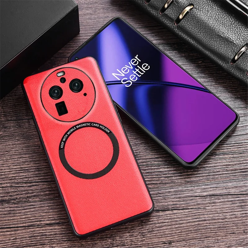 Magnetic Phone Shell for Oppo Find X6 Cell Phone Cover PU Leather+PC+TPU Phone Case - Black