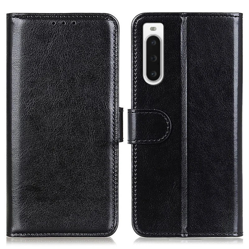 Für Sony Xperia 10 V PU Leder Telefon Hülle Crazy Horse Textur Handyabdeckung Mit Stand Wallet - Schwarz