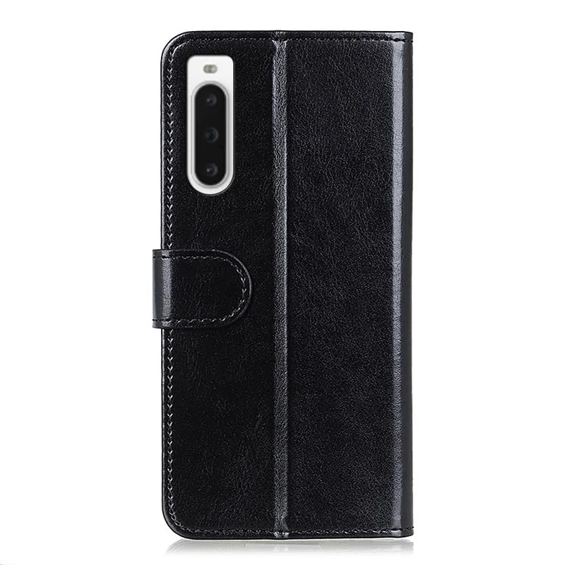 Für Sony Xperia 10 V PU Leder Telefon Hülle Crazy Horse Textur Handyabdeckung Mit Stand Wallet - Schwarz