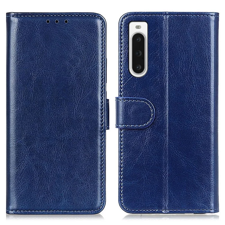 For Sony Xperia 10 V PU Leather Phone Case Crazy Horse Texture Cellphone Cover with Stand Wallet - Blue
