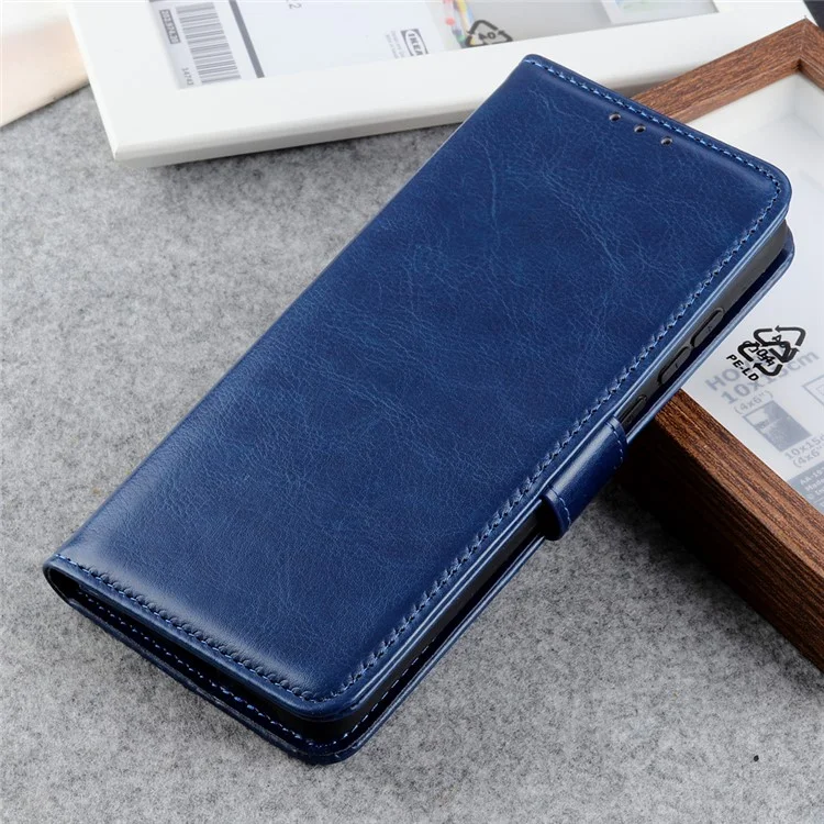 For Sony Xperia 10 V PU Leather Phone Case Crazy Horse Texture Cellphone Cover with Stand Wallet - Blue