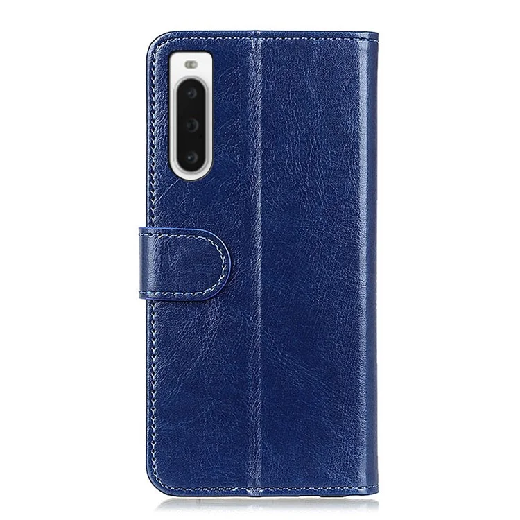 For Sony Xperia 10 V PU Leather Phone Case Crazy Horse Texture Cellphone Cover with Stand Wallet - Blue